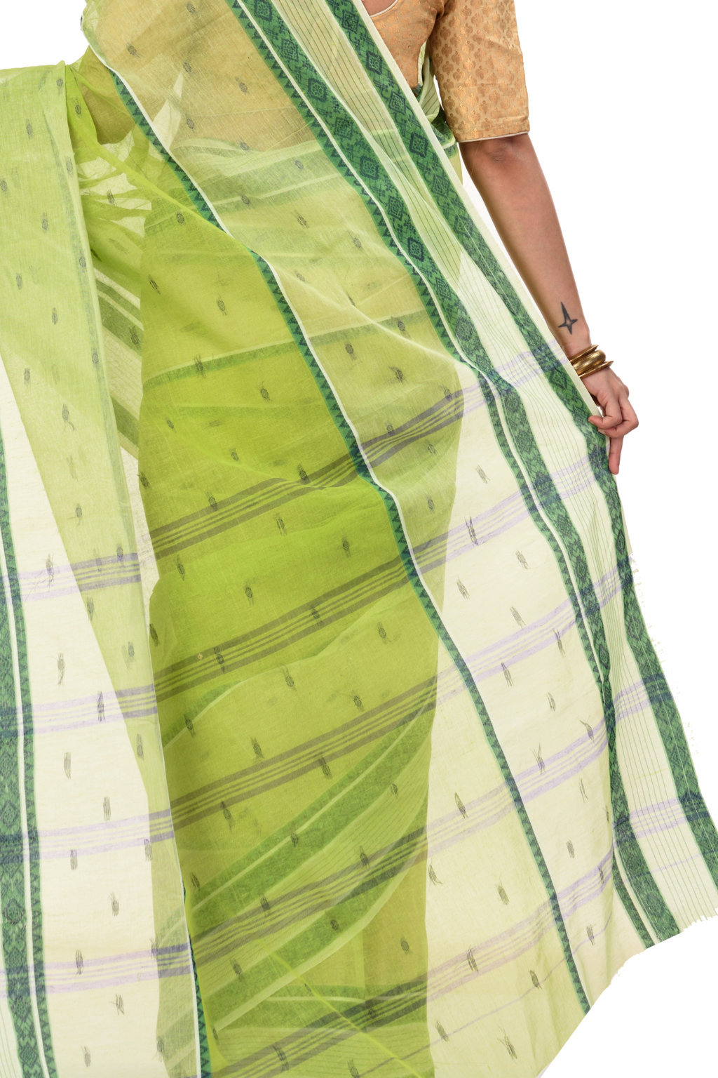 Olive Green Pure Cotton Debdash Tant Saree (345)